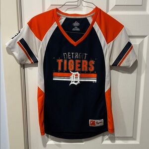 Majestic Detroit Tigers Navy, Orange & White V-Neck Jersey